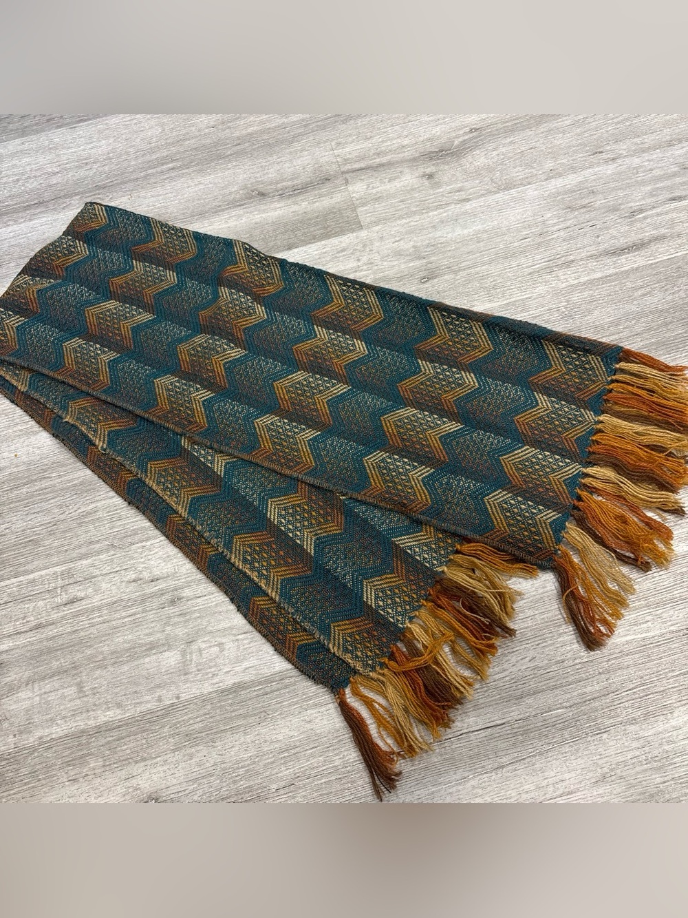 Figueroa alpaca Teal & Gold Geometric Woven oversized scarf textured fall unisex